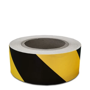 Geel / zwarte tape op rol 50 mm